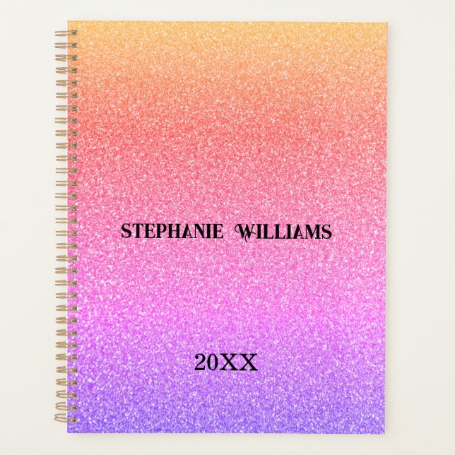 Pink Purple Glitter Custom Name Monogram Gift Cool Planner (Front)