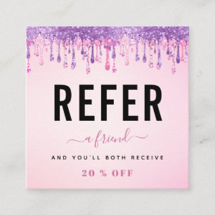 Pink Purple Glitter Dripping Add Logo & Brand Name Referral Card