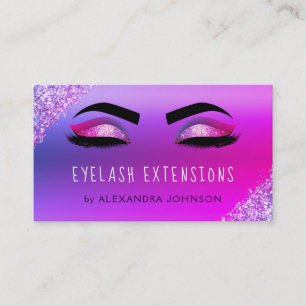 Pink Purple Glitter Eyelash Extensions Business Card