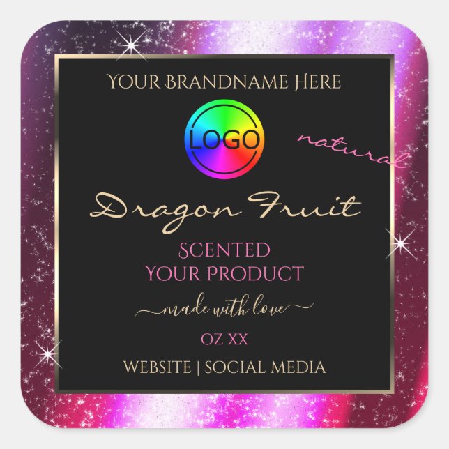 Pink Purple Glitter Frame Product Label with Logo (Front)