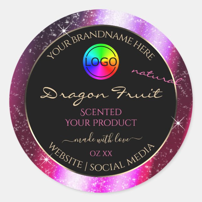 Pink Purple Glitter Frame Product Label with Logo (Front)