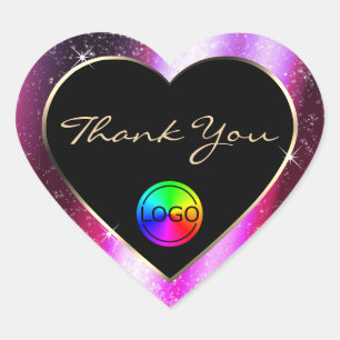 Pink Purple Glitter Frame Thank You with Logo Heart Sticker