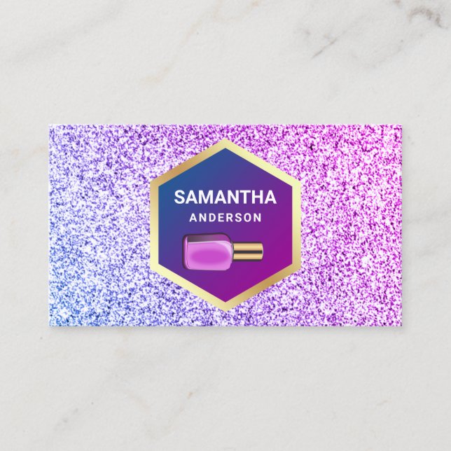 Pink Purple Glitter Gold Nail Polish Manicurist Business Card (Front)