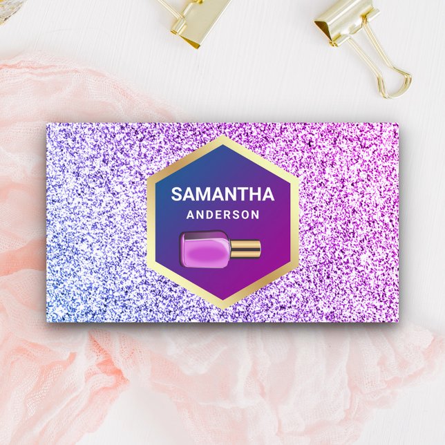 Pink Purple Glitter Gold Nail Polish Manicurist Business Card (Creator Uploaded)