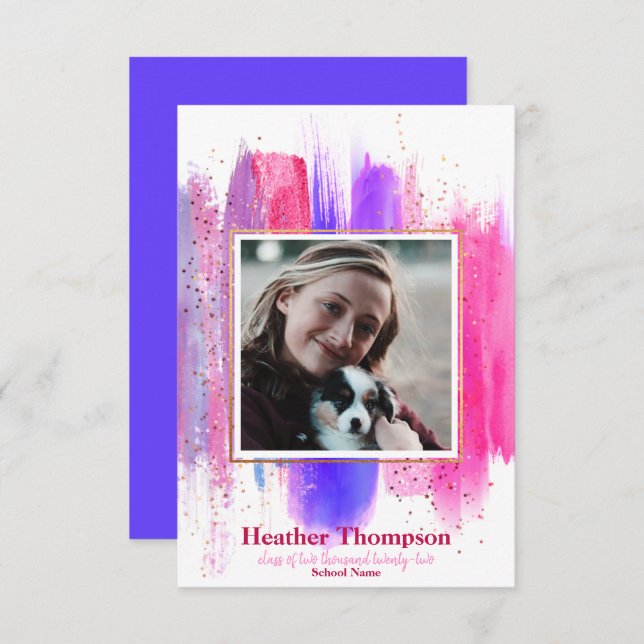 Pink & Purple Glitter Graduation Announcement (Front/Back)