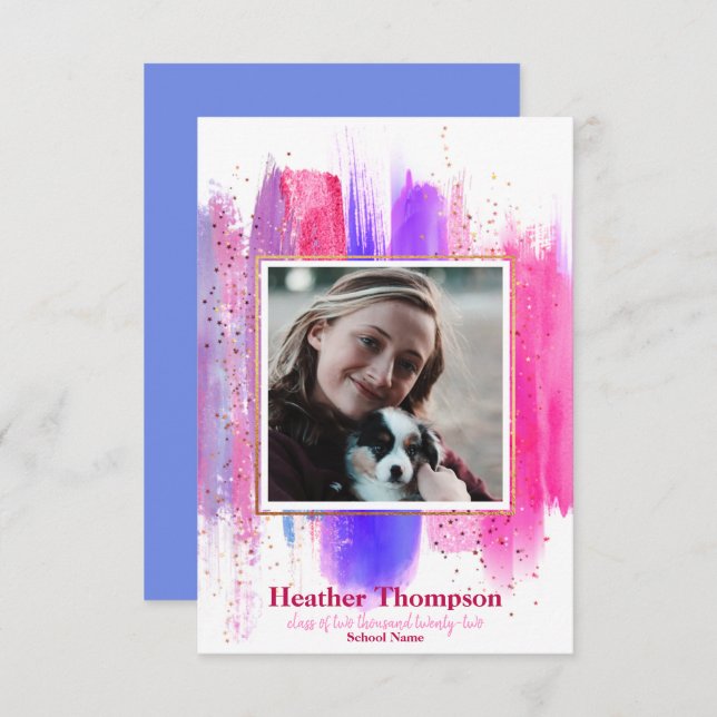 Pink & Purple Glitter Graduation Announcement (Front/Back)