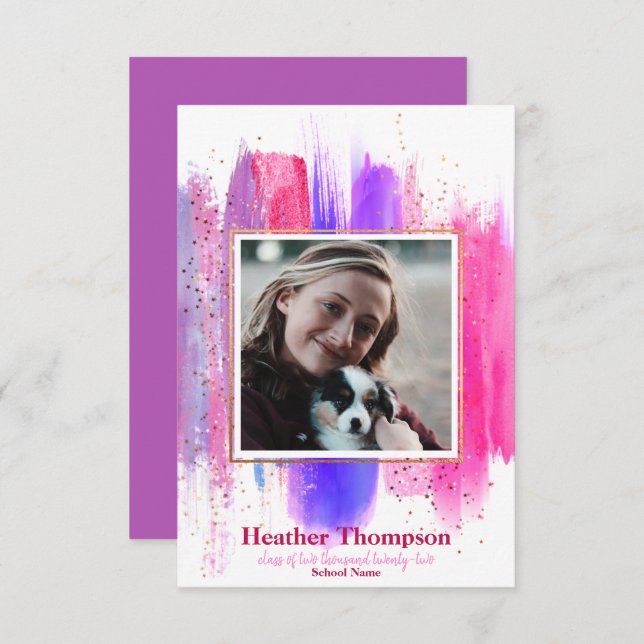 Pink & Purple Glitter Graduation Announcement (Front/Back)