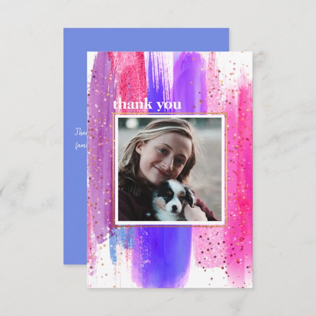 Pink & Purple Glitter Graduation Thank You Card (Front/Back)
