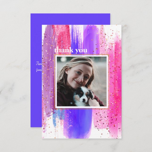Pink & Purple Glitter Graduation Thank You Card (Front/Back)