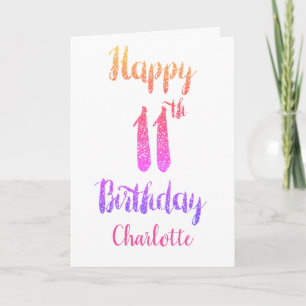 Pink Purple Glitter Happy 11th Birthday Card