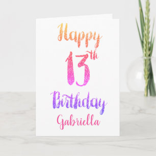 Pink Purple Glitter Happy 13th Birthday Card