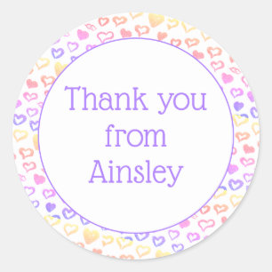Pink Purple Glitter Hearts Custom Thank You Classic Round Sticker