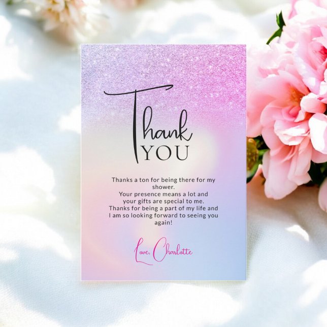Pink Purple Glitter Holographic bridal shower Thank You Card (Pink Purple Glitter Holographic bridal shower Thank You Card)