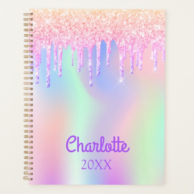 Pink purple glitter holographic  planner (Front)