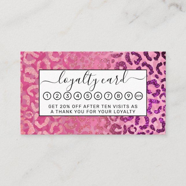 Pink Purple Glitter Leopard Animal Print Gradient Loyalty Card (Front)