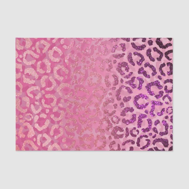 Pink Purple Glitter Leopard Animal Print Gradient Tissue Paper (Front)