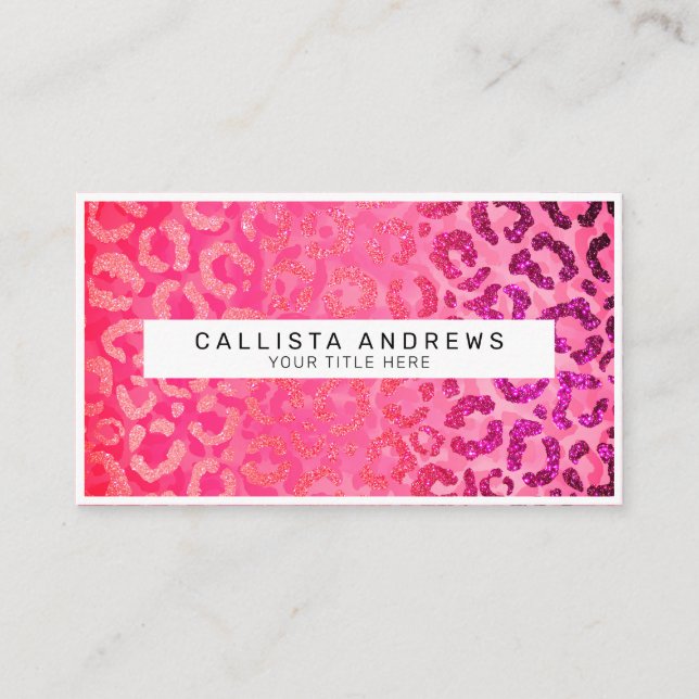 Pink Purple Glitter Leopard Animal Print Monogram Business Card (Front)