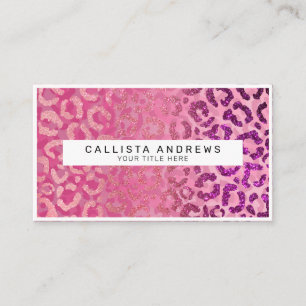 Pink Purple Glitter Leopard Animal Print Monogram Business Card
