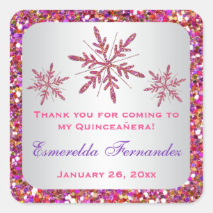 Pink, Purple Glitter LOOK Snowflakes Favour Sticke Square Sticker