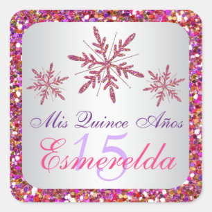 Pink, Purple Glitter LOOK Snowflakes Sticker