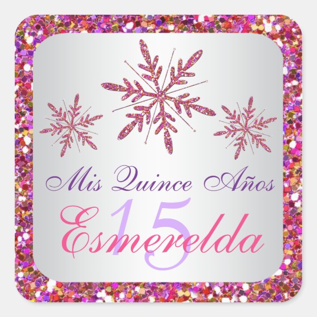 Pink, Purple Glitter LOOK Snowflakes Sticker (Front)