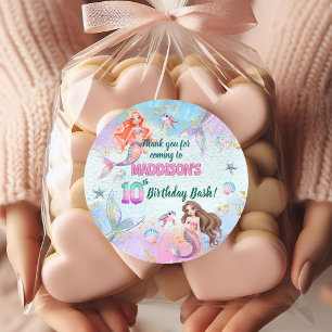 Pink Purple Glitter Mermaids 10th Birthday Party Classic Round Sticker