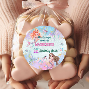 Pink Purple Glitter Mermaids 12th Birthday Party Classic Round Sticker