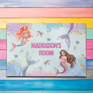 Pink Purple Glitter Mermaids Add Name Doormat