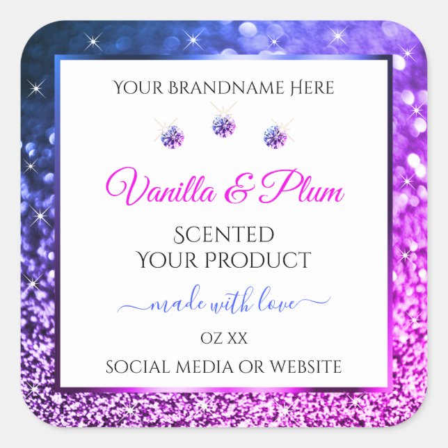 Pink Purple Glitter Product Labels Jewels White (Front)