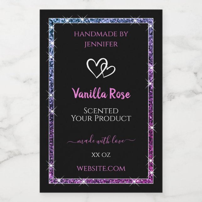 Pink Purple Glitter Product Packaging Labels Black (Single Label)
