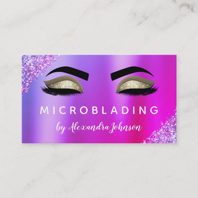 Pink Purple Glitter Sparkle Eyelashes Microblading Business Card (Front)