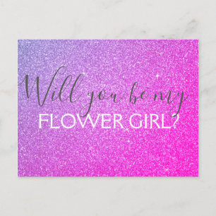 Pink Purple Glitter & Sparkle Flower Girl Invitation Postcard
