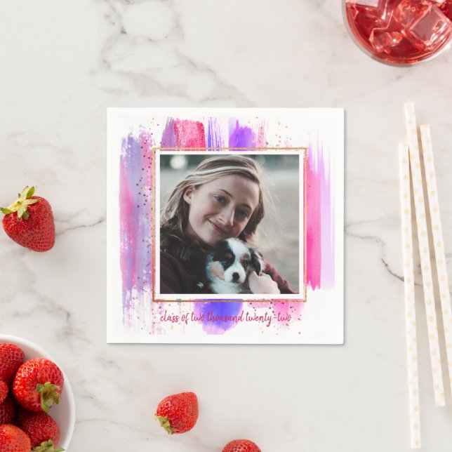 Pink & Purple Glitter Sparkle Graduation Napkin (Insitu)