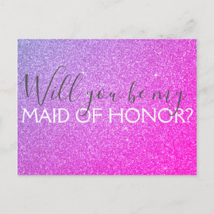 Pink Purple Glitter & Sparkle Maid of Honour Invitation Postcard