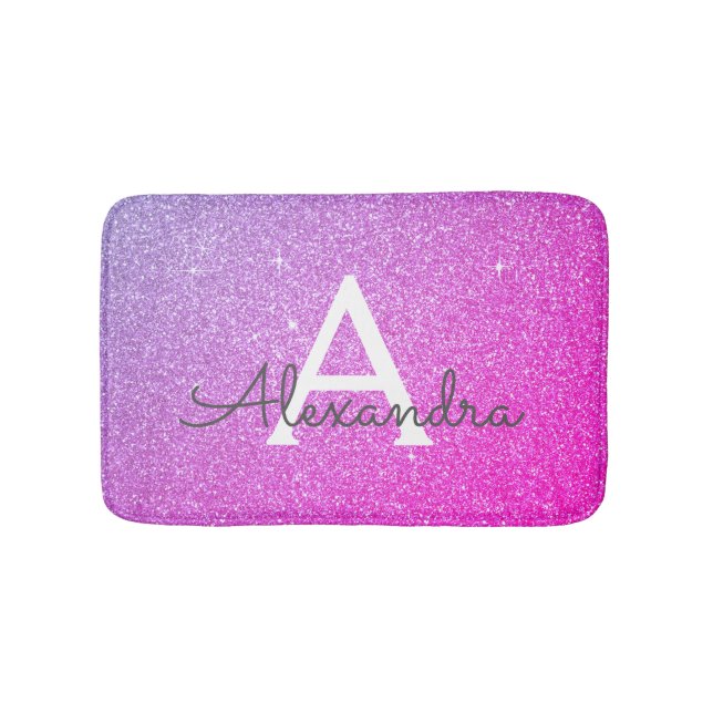 Pink Purple Glitter Sparkle Monogram Bath Mat (Front)