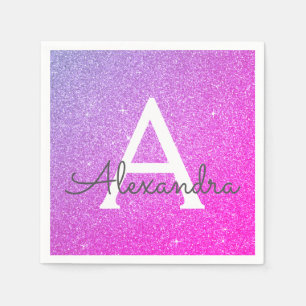 Pink - Purple Glitter & Sparkle Monogram Birthday Napkin