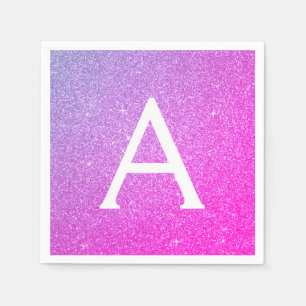 Pink - Purple Glitter & Sparkle Monogram Birthday Napkin