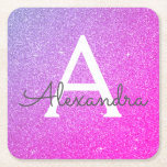 Pink Purple Glitter & Sparkle Monogram Birthday Square Paper Coaster<br><div class="desc">Pink ad Purple Ombre Faux Glitter and Sparkle Elegant Monogram Birthday Party Coasters. These Birthday Party,  Bridal Shower,  Wedding or Bachelorette Party Coasters can be customised to include your initial and first name. Please contact the designer for customised matching items.</div>