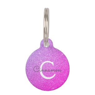 Pink Purple Glitter & Sparkle Monogram Name Pet Tag