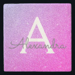 Pink Purple Glitter & Sparkle Monogram Stone Coaster<br><div class="desc">Pink and Purple Faux Glitter and Sparkle Elegant Stone Tile. These Stone Tiles can be customised to include your initial and first name.</div>