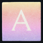Pink Purple Glitter & Sparkle Monogram Stone Coaster<br><div class="desc">Gold,  Pink and Purple Rainbow Pastel Ombre Faux Glitter and Sparkle Elegant Stone Tile. These Stone Tiles can be customised to include your initial and first name.</div>