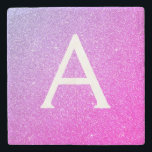 Pink Purple Glitter & Sparkle Monogram Stone Coaster<br><div class="desc">Pink and Purple Faux Glitter and Sparkle Elegant Stone Tile. These Stone Tiles can be customised to include your initial and first name.</div>