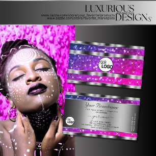 Pink Purple Glitter Stars Silver Decor add Logo Business Card