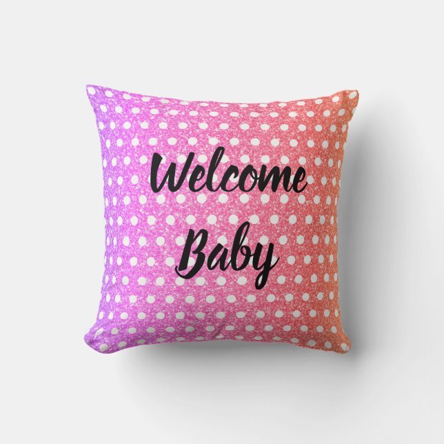Pink Purple Glitter White Polka Dots Baby Shower Cushion (Front)