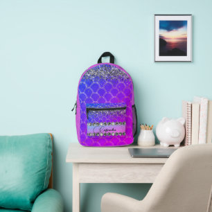  Pink Purple Glittery Diamond Bling Personalised   Printed Backpack