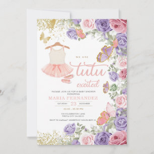Pink Purple Gold Ballet Girl Baby Shower Invitation