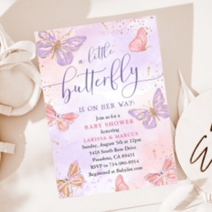 Pink Purple Gold Butterfly Baby Shower Invitation