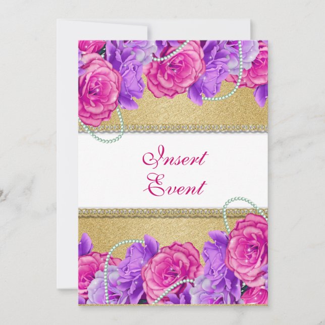 Pink purple gold engagement wedding birthday invitation (Front)