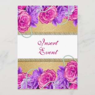 Pink purple gold engagement wedding birthday invitation