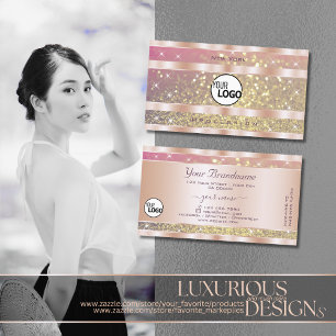 Pink Purple Gold Glitter Stars add Logo Rose Gold Business Card
